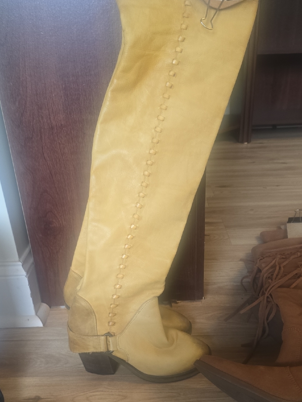 Free People Tall Over-the-Knee Boots in Mustard Yellow Leather